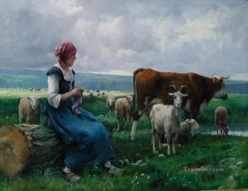  vida Arte - Dhepardes con cabra, oveja y vaca, vida de granja Realismo Julien Dupre